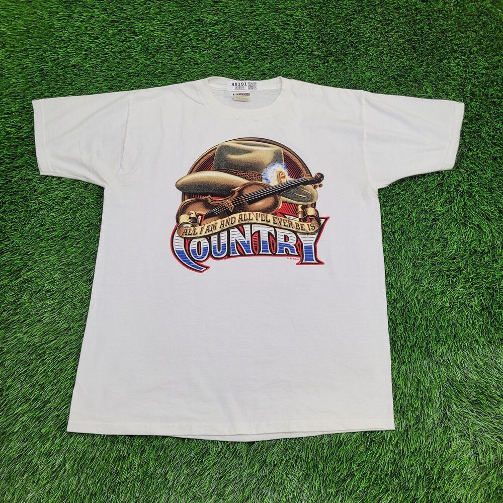 Vintage 80s Country-Music Violin Shirt Large 22x28 White